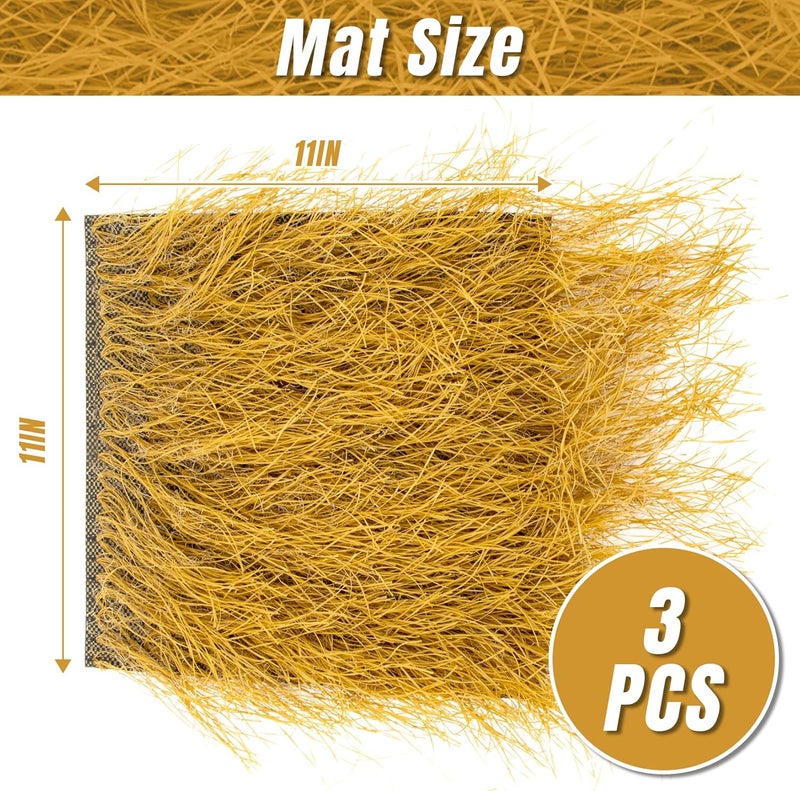 Rainflow Thanksgiving Fake Hay Straw Placemats - 3PCS Squra Plastic Fake Hay Bales for Decoration, Ideal for Desktop Center Wall Tiki Party Themed Cowbboys Party Easter Christmas Garden Decor(11"x11") - Image 2